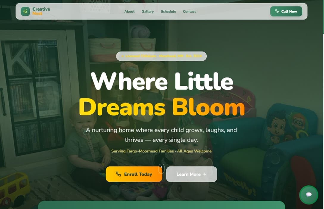 Creative Nest Childcare website