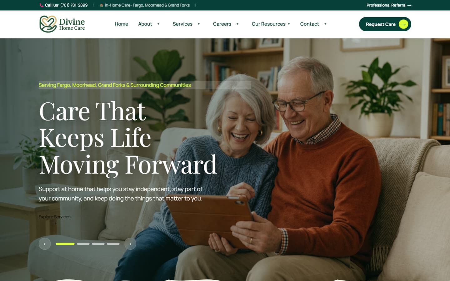 Divine Home Care homepage on a desktop screen