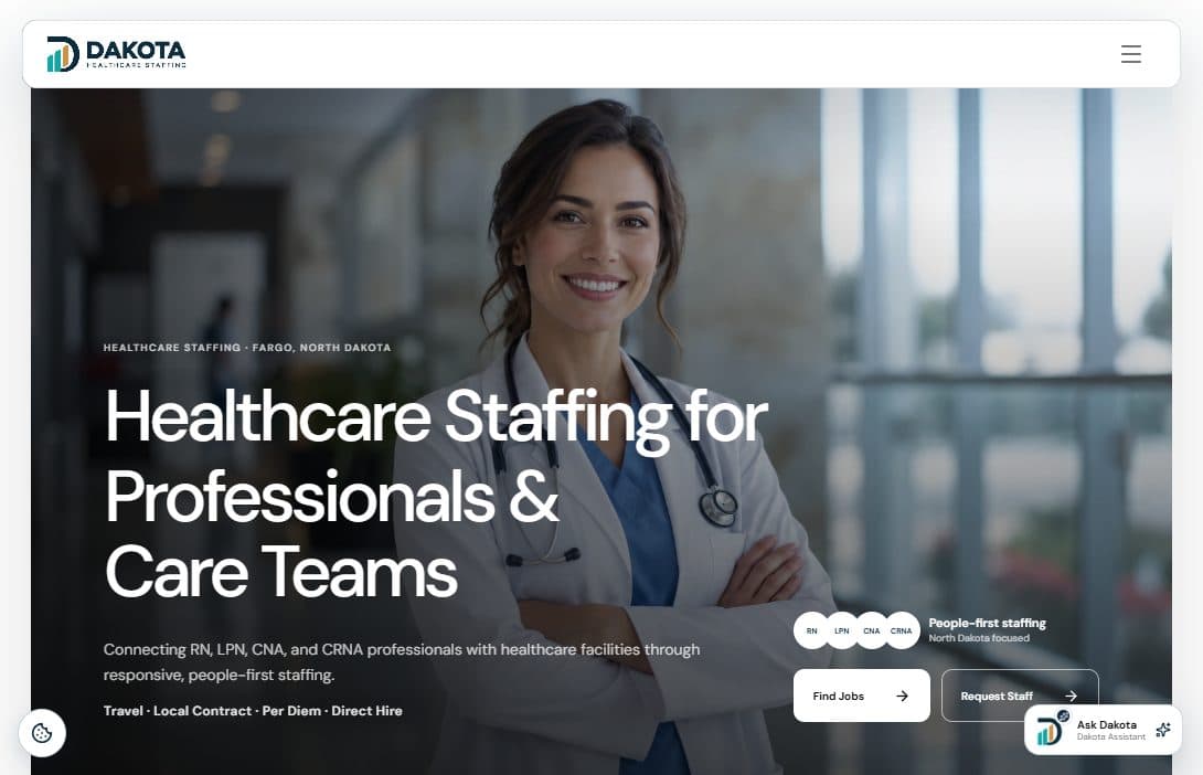 Dakota Healthcare Staffing website