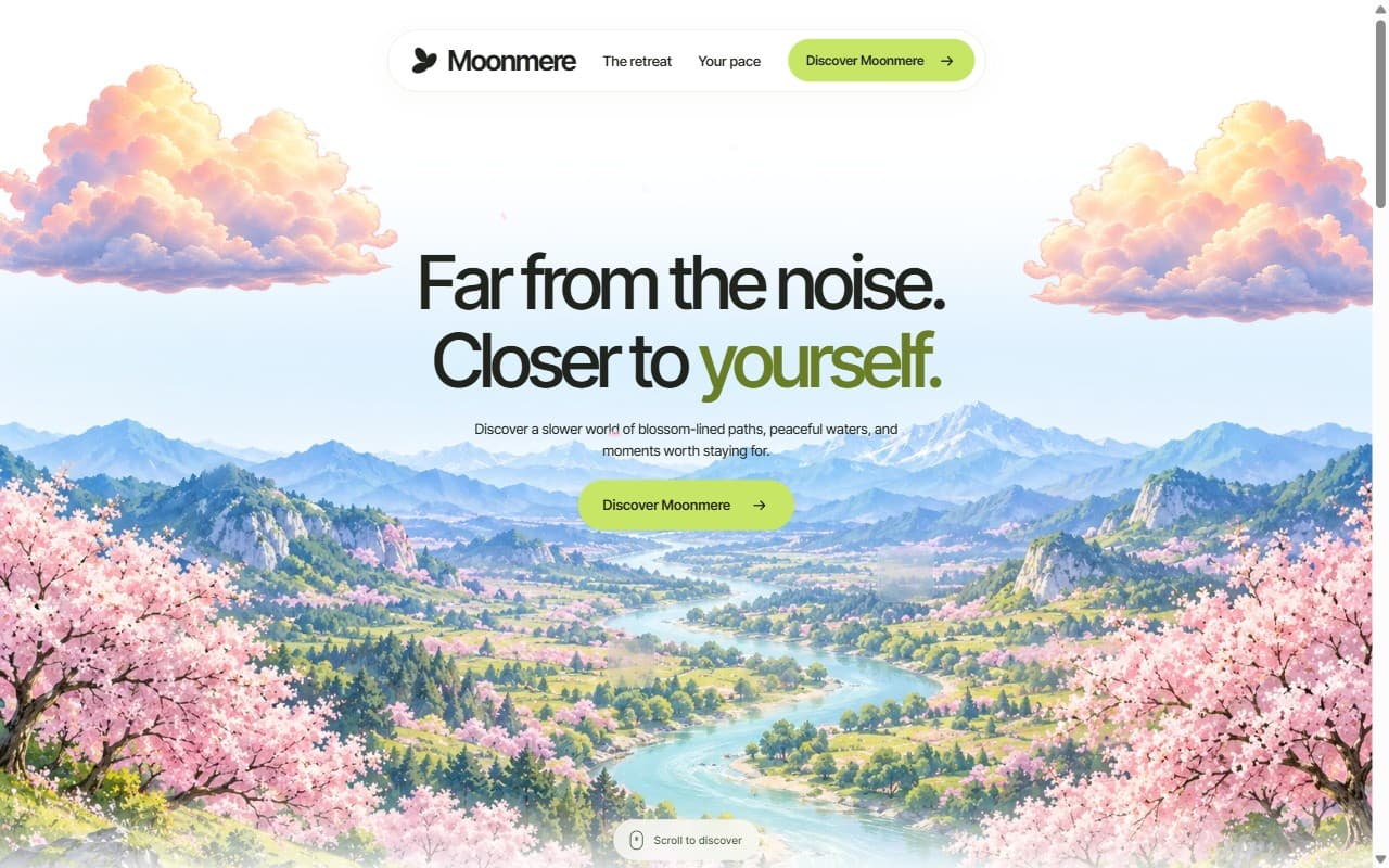 Moonmere Retreat Landing Page website