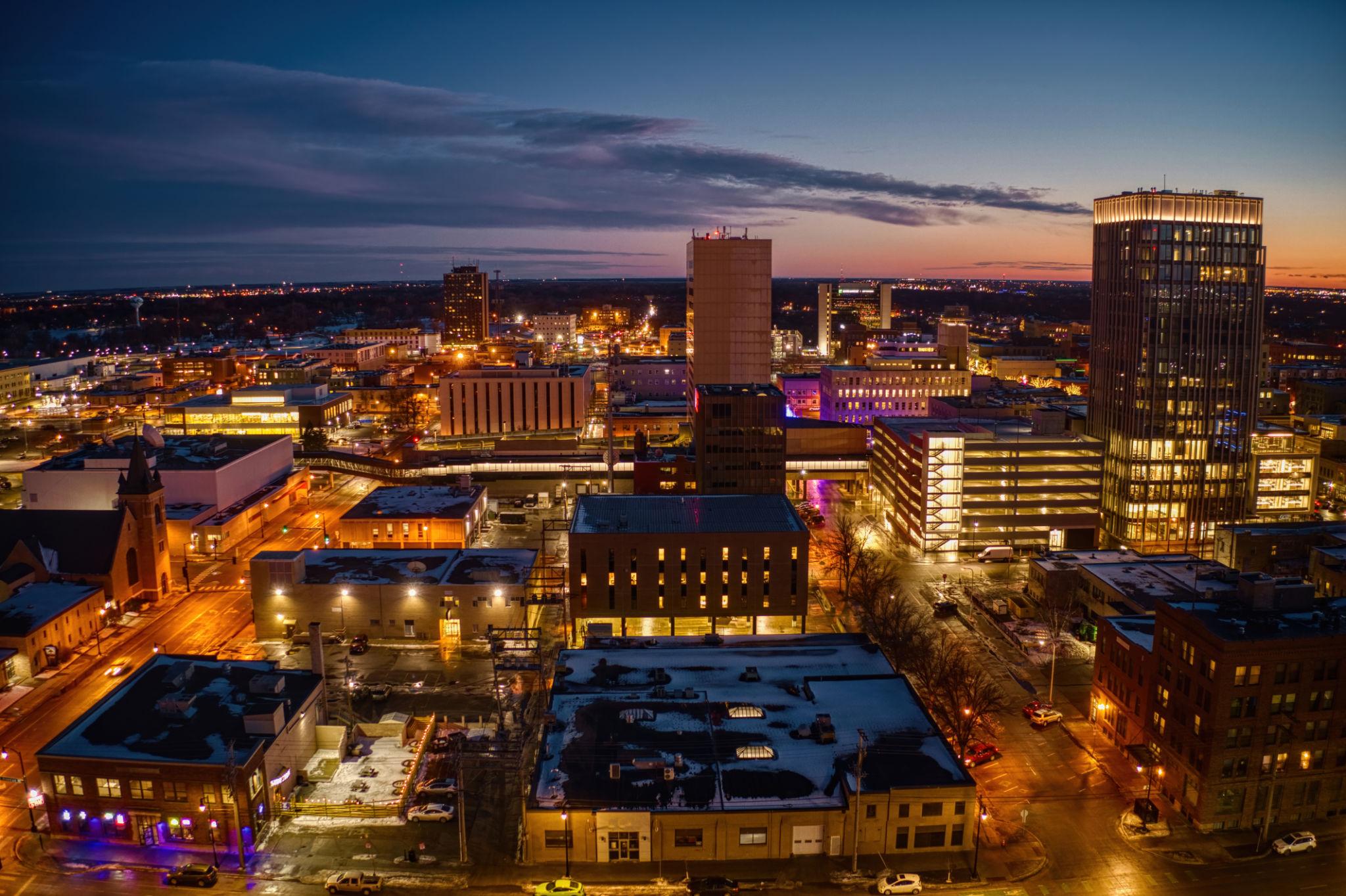 Downtown Fargo, ND at night